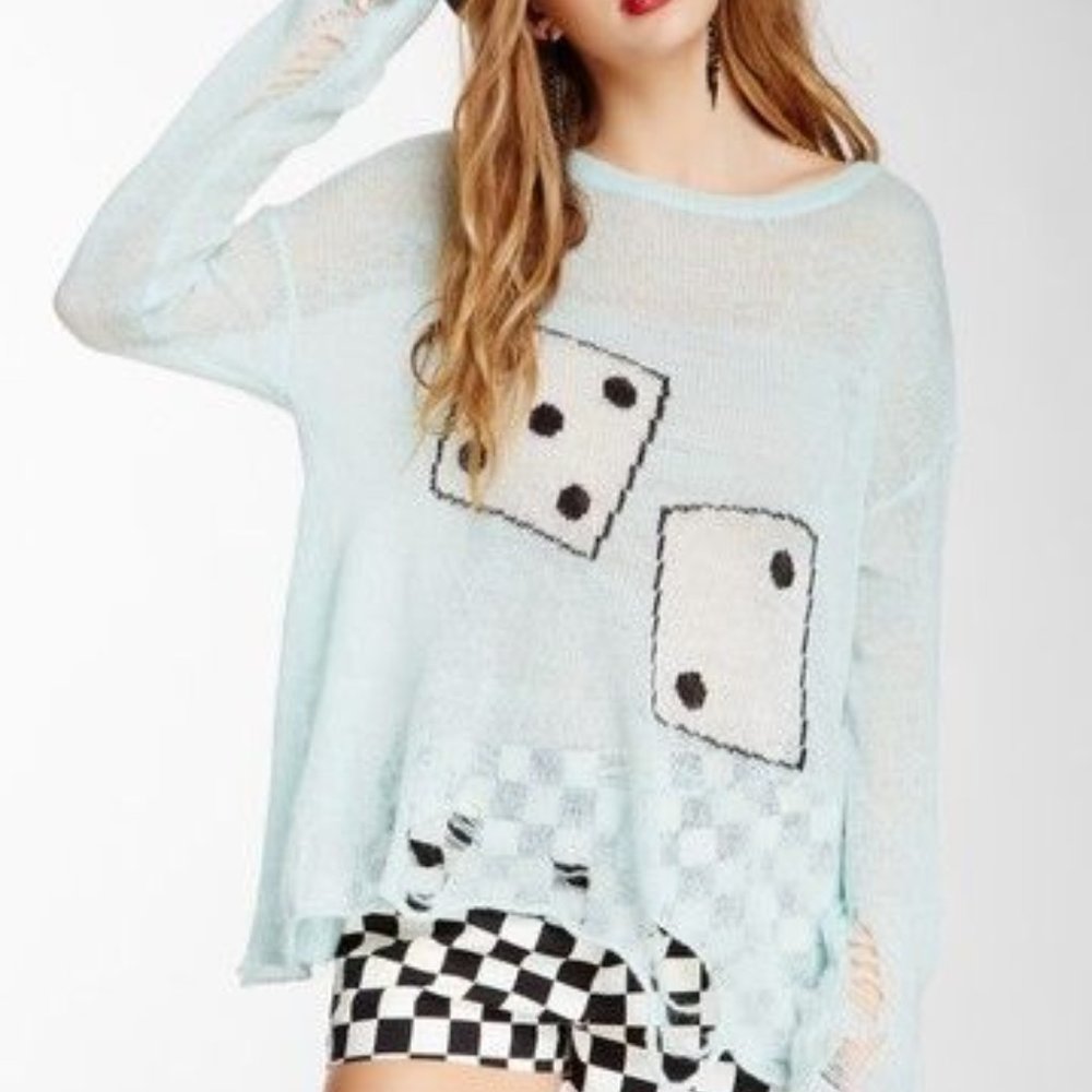 Wildfox Domino Effect Lennon Sweater, Bleached Aqua, XS